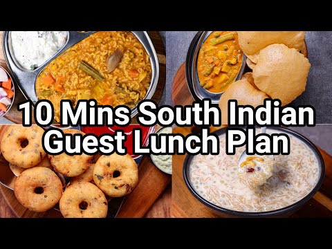 10 Mins South Indian Guest Lunch Plan – Rice, Vada, Poori, Kheer | 4 Thali Recipes in 10 Mins Each