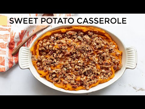 SWEET POTATO CASSEROLE | healthy recipe with a delicious pecan oat crumble