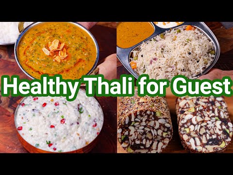 Healthy Thali for Guest in Just 30 Mins – Dal, Jeera Rice, Curd Rice & Dry Fruit Barfi