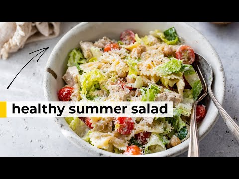 CHICKEN PASTA CAESAR SALAD | Lightened Up + Protein Packed